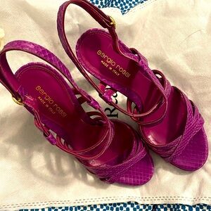 Sergio Rossi Purple Watersnake Leather Strappy Platform Sandals Size 37 1/2